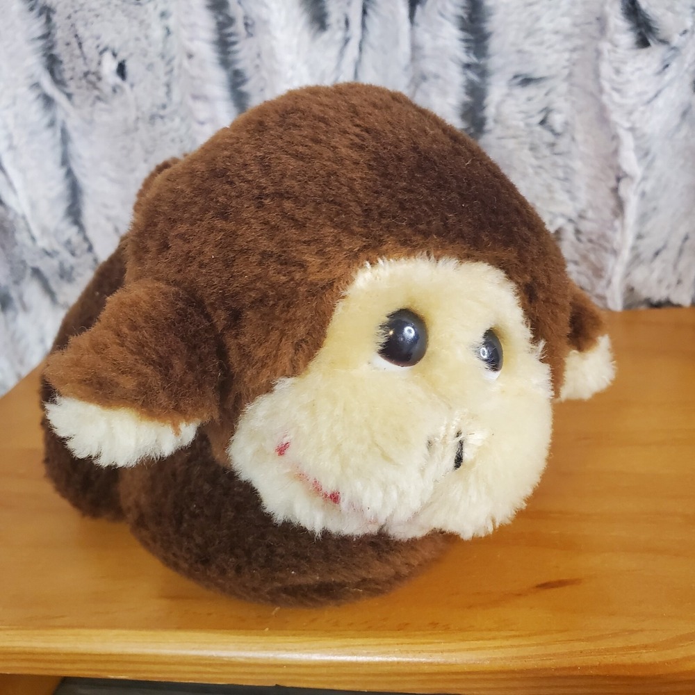 KAMAR Vintage 6" Firm Stuffed Brown Monkey Laying Long Tail